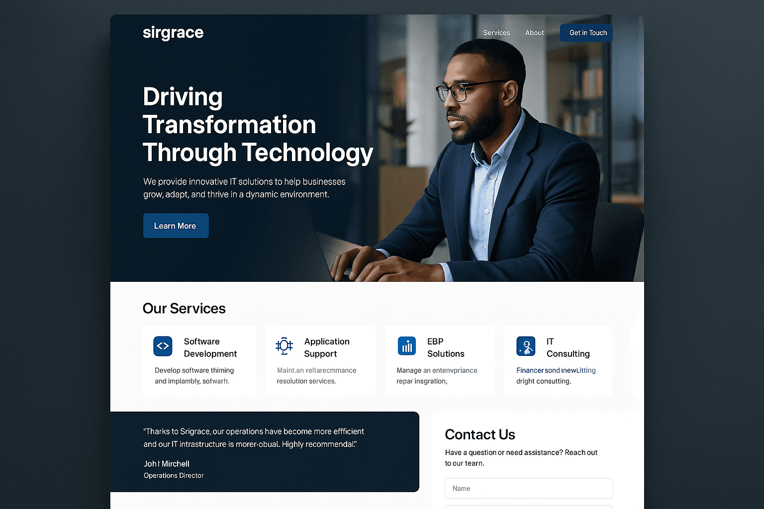 sirgrace.com website mockup